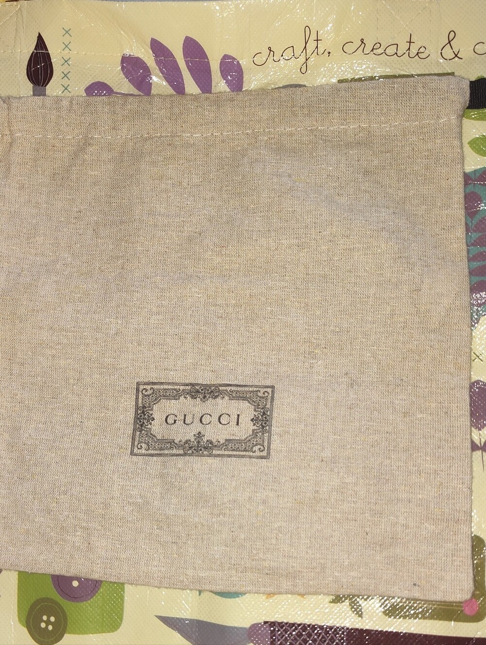 Gucci Natural Beige Linen Drawstring Dust Bag with Logo